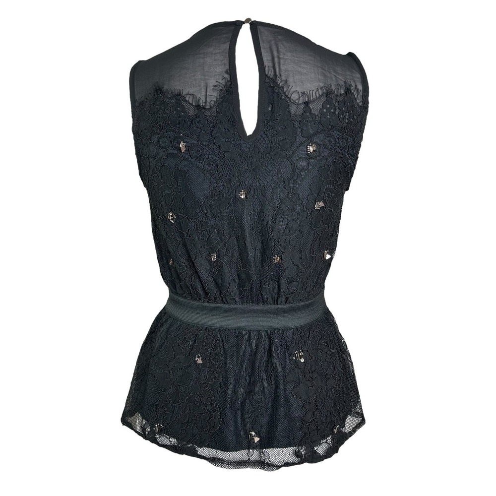 Anthropologie Meadow Rue Top XS Black Lace Beaded Sleeveless Peplum Tank - Picture 5 of 14